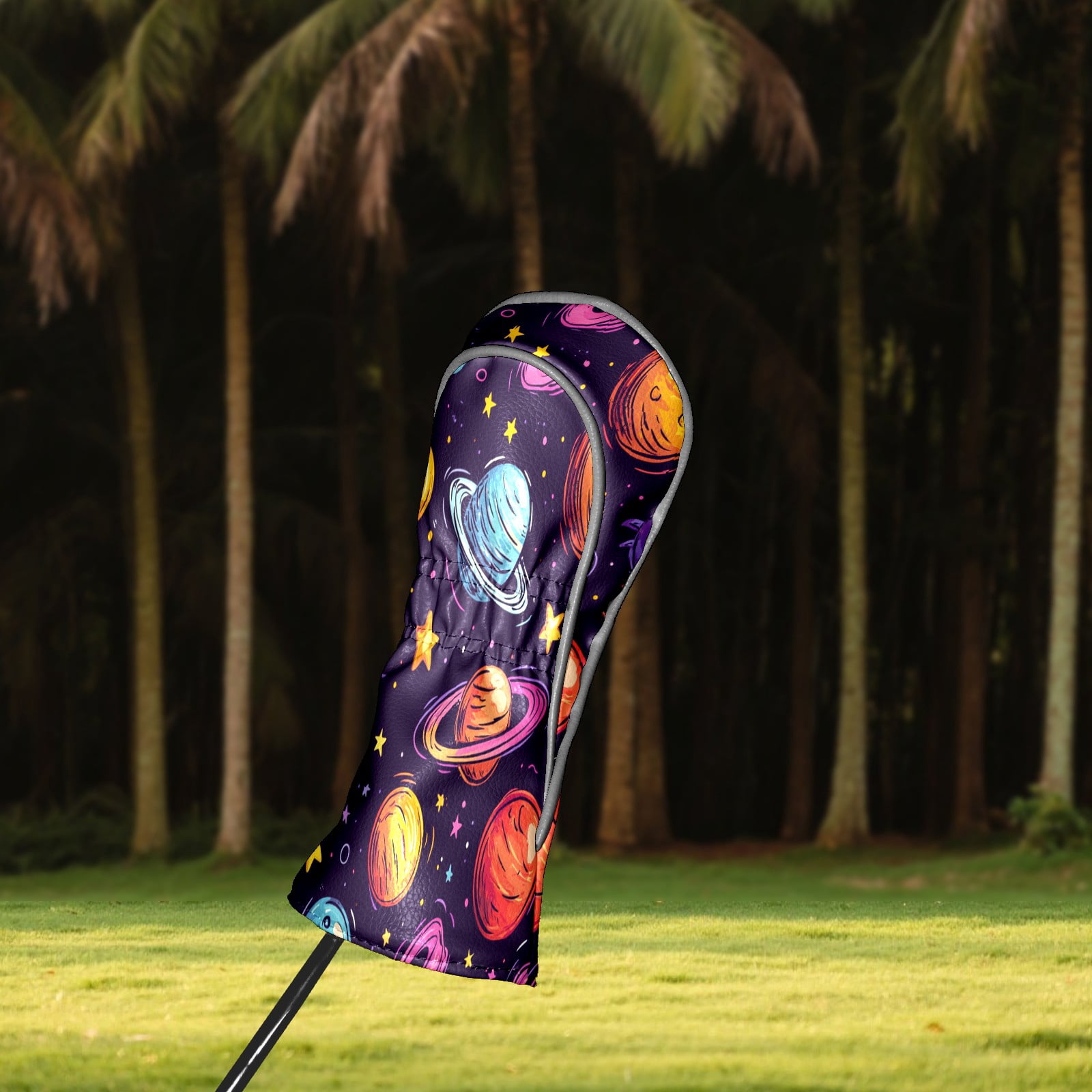 Golf Club Covers PU Leather Waterproof Head Covers for Fairway Woods Hybrids Planet Pattern
