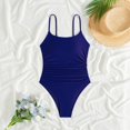 thumbnail image 4 of Huesdet Women One Piece Swimsuits Tummy Control One Shoulder Bathing Suits Ruffle Swimwear[Navy,XL], 4 of 9