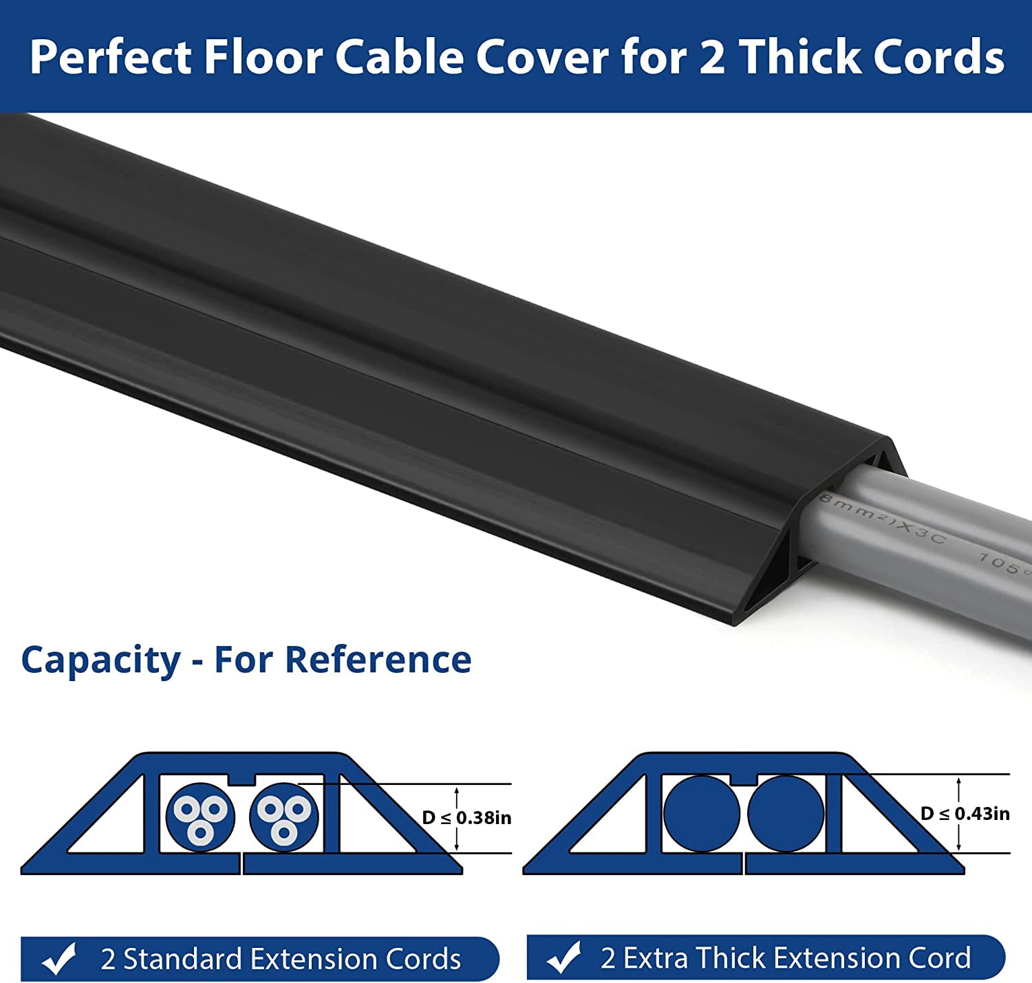 Cordinate 6 ft Cord Cover Floor, Cord Protector and Management, Cord  Concealer, Cable Hider and Cable Raceway, Extension Cord Cover, Black, 43003