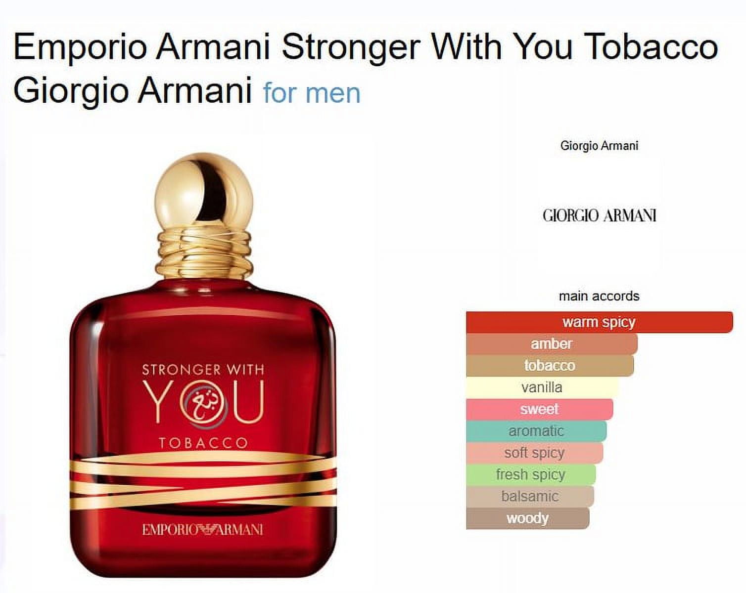 Giorgio Armani Unisex Stronger With You Tobacco EDP Spray 3.4 oz