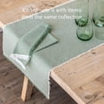 thumbnail image 3 of over&back 18x108 Woven Frayed Chambray Cotton Table Runner - Washable Table Runners for a Custom Home Decor Tablescape - Hand-Finished Frayed Edges - Coffee Table, Dinner Table, Living Room - Green, 3 of 9