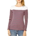 thumbnail image 5 of Allegra K Women's Color Block Long Sleeve Striped Causal T-Shirt, 5 of 6