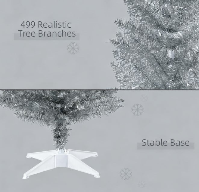 7ft Unlit Silver Pencil Christmas Tree 499 Tips Easy Assembly Plastic Base Small Space Holiday Decor
