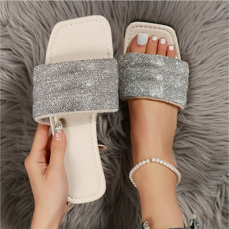 

Fanxing Clearance Women s Sandals Crystal Jeweled Gladiator Sandals Dressy 2023 Casual Summer Glitter Flats Sandal Shoes Beige 7