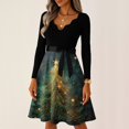 thumbnail image 2 of Women's Casual Fashion V Neck Long Sleeve Christmas Printed Party Vintage Dress for Holiday Events and Retro Style, Perfect for Women's Evening Wear,Dark Green,XL, 2 of 6