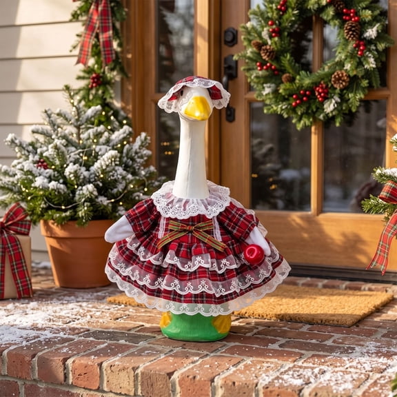 AZXY Christmas Porch Goose Outfit, 23‑Inch Goose Clothes Dress Set, Goose Clothing & Goose Cloth for Cement Plastic Lawn Goose Sculpture Statue, Xmas Outdoor Decor for Front Porch Yard Party Garden
