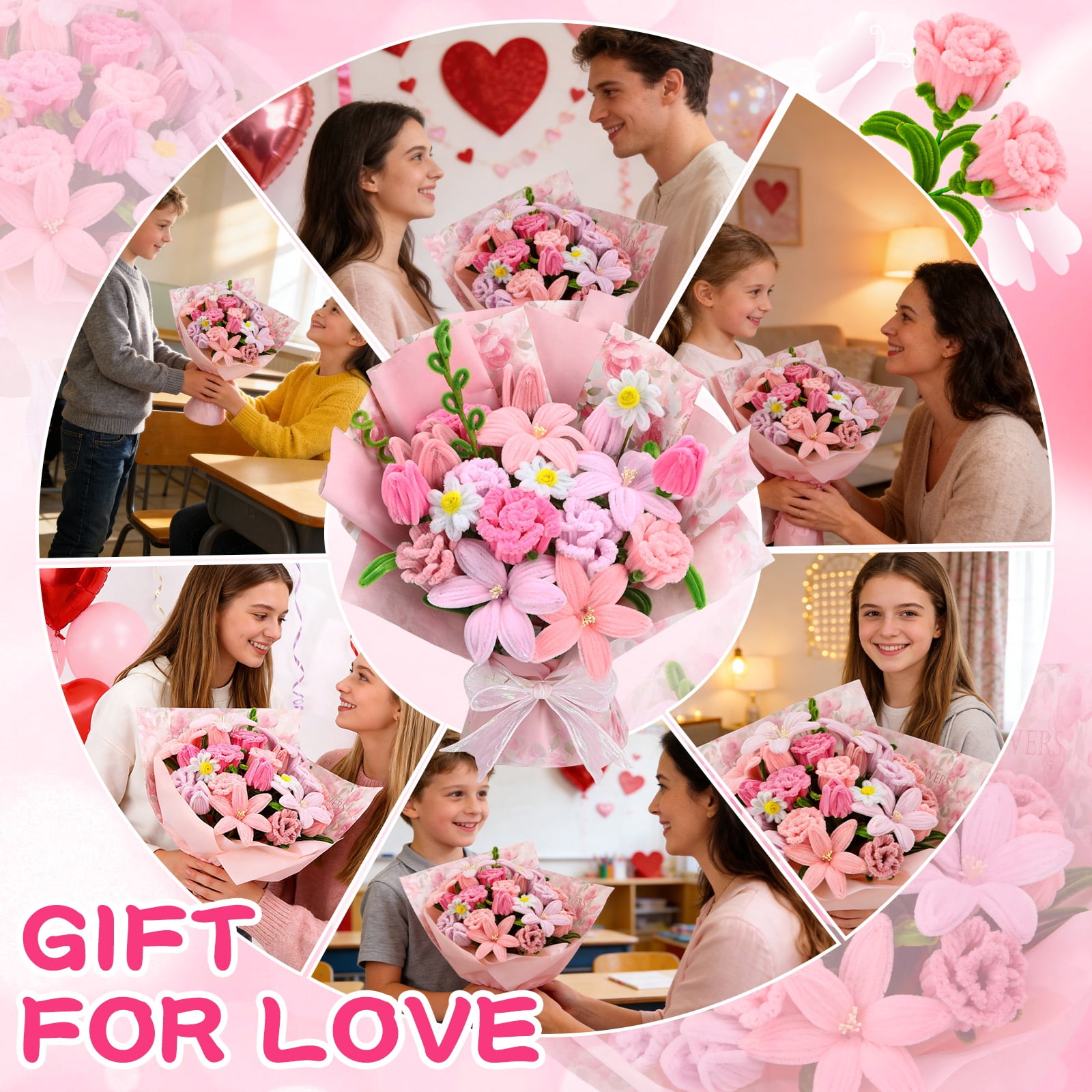 Natonhi 500 Pcs Thick Pipe Cleaners for DIY Flowers & Crafts – 5 Colors Chenille Stems with Glue Guns & Tape Measure – Perfect for Family Fun & Creativity, Holiday & Room Decorations