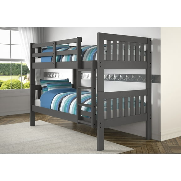Donco Kids Twin over Twin Solid Wood Mission Bunk Bed in Dark Gray