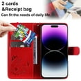 thumbnail image 2 of For iPhone 13 Luxury Wallet Case,Embossed Flower Cat[Hand Strap] Handmade Flip Folio Magnetic Closure Cover with [Kickstand Function] Credit Card Holder For iPhone 13, Red, 2 of 8