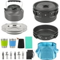 thumbnail image 1 of Ensemble de Batterie de Cuisine Portable pour Camping en Plein Air, Pièce, Ensemble de Batterie de Cuisine en Acier Inoxydable avec Casserole, Poêle et Bouilloire pour Support, Randonnée, Voyage, Trousse de Dégâts pour Personne avec Ustensiles, 1 of 7