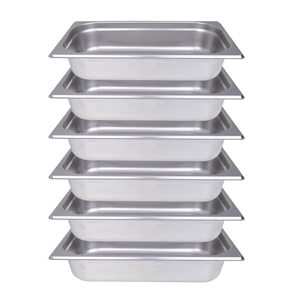 Hakka 6-Pack 1/3 Size Steam Table Hotel Pans 2.5 Inch Deep Stainless Steel