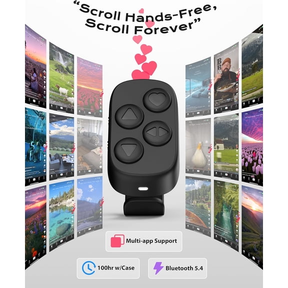 Bluetooth 5.4 Scrolling Ring for TikTok, Rock-solid Connection, 100Hrs Battery, Comfort Wear Fingertip Wireless Bluetooth Remote Control, Compatible with iPhone, iPad and Android Phones/Tablet
