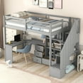 thumbnail image 2 of Euroco Wood Twin Size Loft Bed with Storage Cabinet, Dsiplay Case and Desk for Bedroom, Gary, 2 of 16