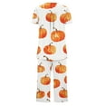 thumbnail image 3 of Sakmal Summer Pajamas for Women Set Plus Size Halloween Short Sleeve Top and Capri Pants Pumpkin Lounge Set ,White,L, 3 of 4