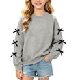 thumbnail image 2 of fnnxnal Girls Oversized Long Sleeve Crewneck Pullover Sweatshirt with Bow Detail - Gray,Size 11-12T, 2 of 8