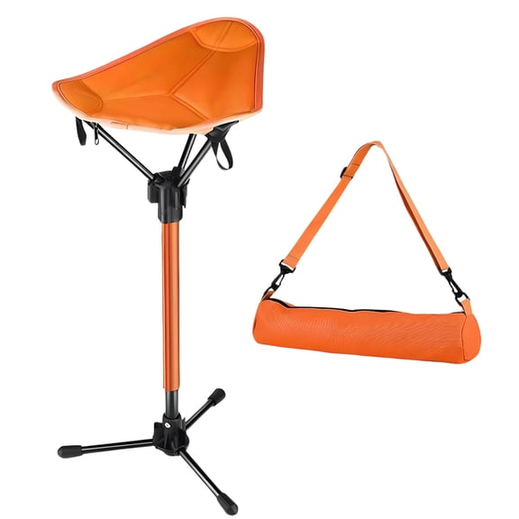 Orange Portable Folding Stool, All-Aluminum Alloy Retractable Tripod Chair, 900D Oxford Cloth Seat, Adjustable Height, Supports 265 lbs / 120 kg, Tripod for Outdoor Camping, Fishing, Hiking