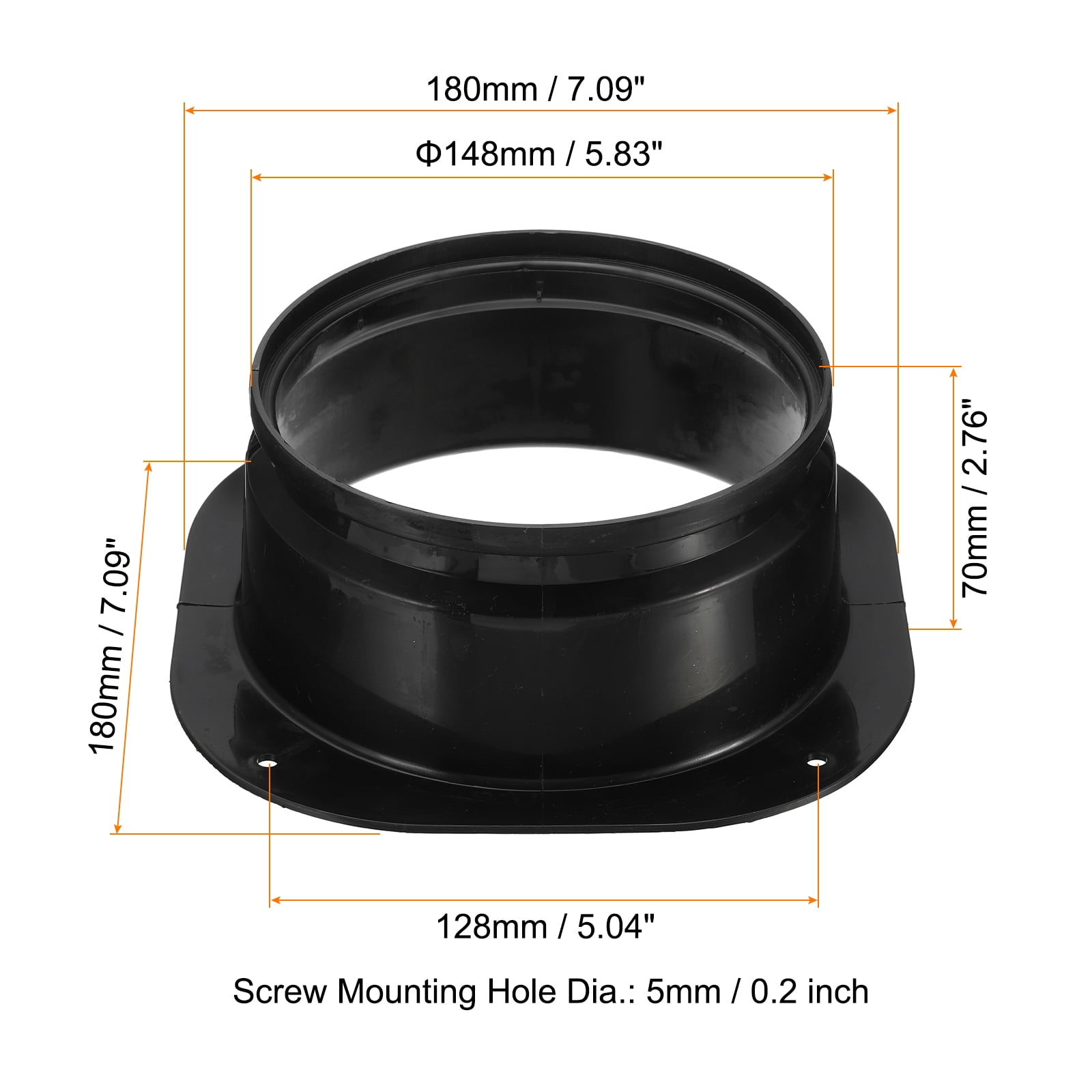 Uxcell 6" Duct Connector Flange 2 Pcs Dryer Vent Wall Plate Square to Round with Clamp for Air Cooling Ventilation Black