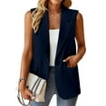 thumbnail image 4 of Womens Tops Dressy Casual Women'S Sleeveless Coat Solid Color Cardigan Suit Lapel Jacket With Pockets Summer Blue, 4 of 9