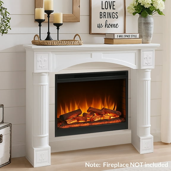 OUINCH 43.3" Fireplace Mantel, Freestanding Fireplace Surround with Leg for Electric Fireplaces, MDF Mantel Surround with Shelf for Living Room with Decorative Pattern, Anti-Tipping & Waterproof