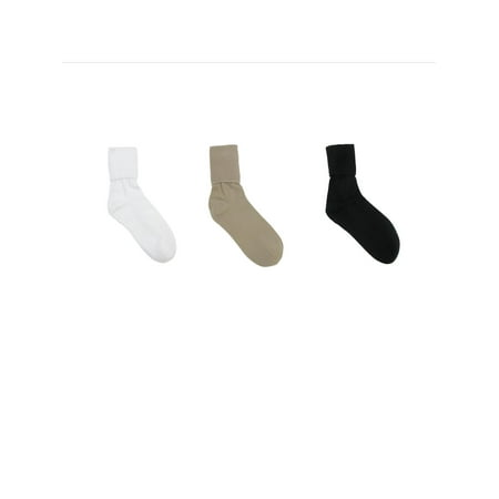 - Womens Organic Cotton Turn Cuff Sock (Pack of 3), Black, Khaki, and White