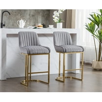 Dayalane Counter Height Bar Stools Set of 2, Velvet Upholstered Kitchen Barstools with Back and Gold Base, 26 " Modern Elegant Island Chairs for Restaurant Bar Dining Room, Grey