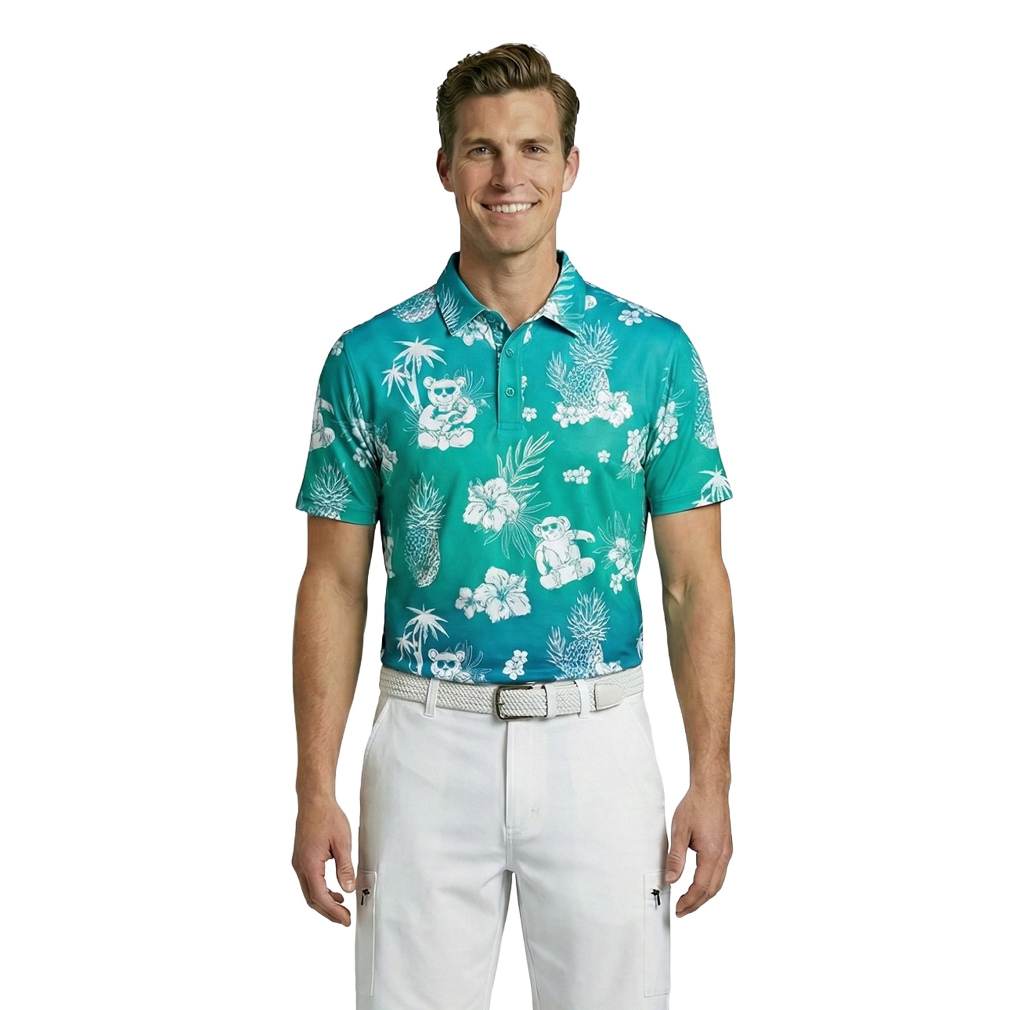 Birdie Bound Men's and Big & Tall Ombre Teddy Print Polo Shirt, Sizes XS-4XLT