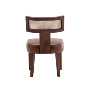 Guyou Modern Rattan Backrest Dining Chairs Set of 2, Mid-century Farmhouse Faux Leather Upholstered Kitchen Chairs Solid Wood Side Chairs for Kitchen Dining Room Living Room, Brown