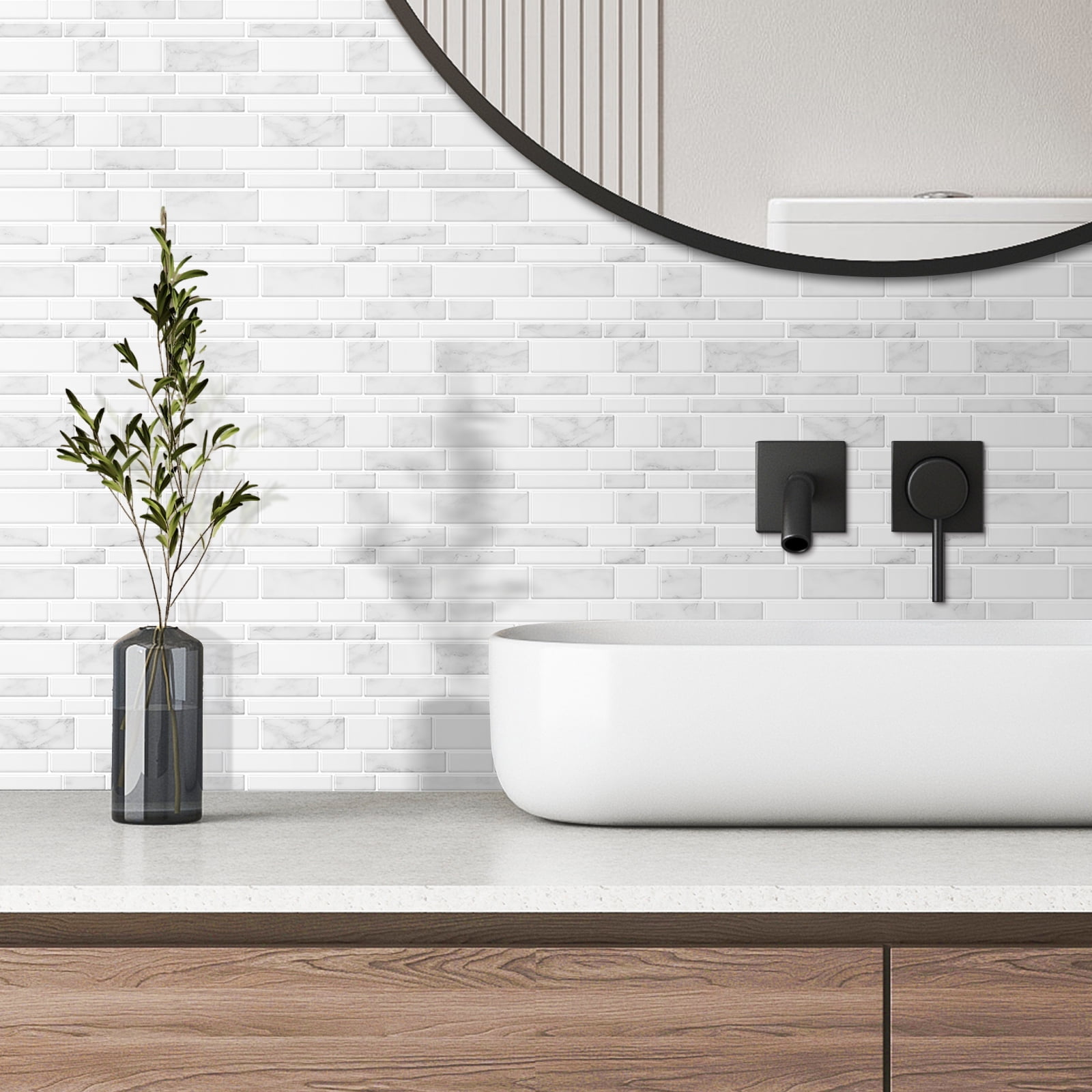 Peel and Stick White Marble Background Mosaic Tile Backsplash (10tiles/set)