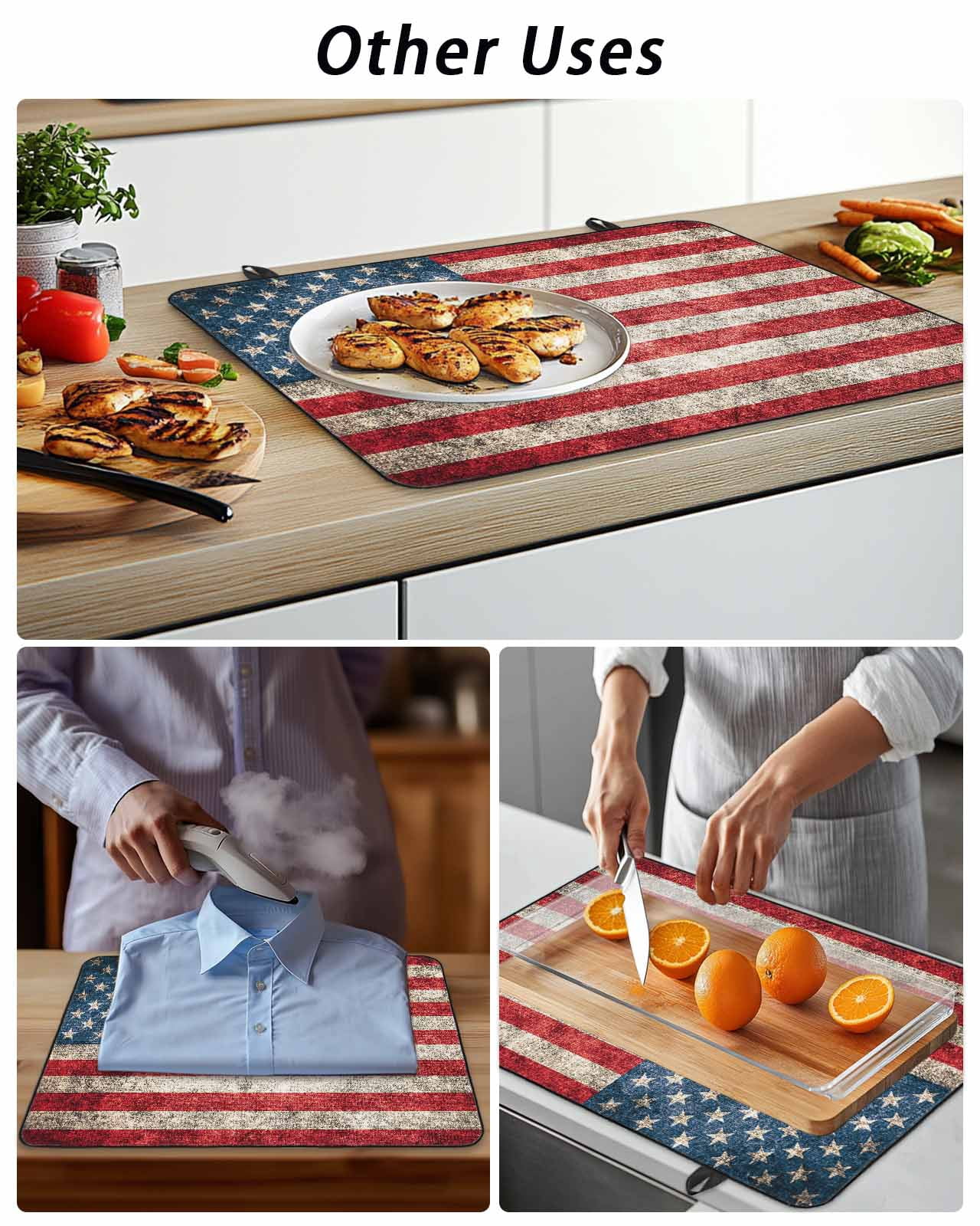 Stove Top Covers for Electric Stove, American Flag Glass Stovetop Cover Protector, Vintage Blue Red USA Flag Induction Cooktop Protector Oven Mat for Kitchen Countertop 24"x21"