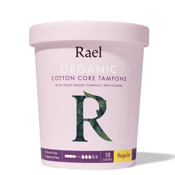 Rael Organic Cotton Regular Tampons with Compact Applicators - Unscented, Chlorine Free, Natural, 18 Count