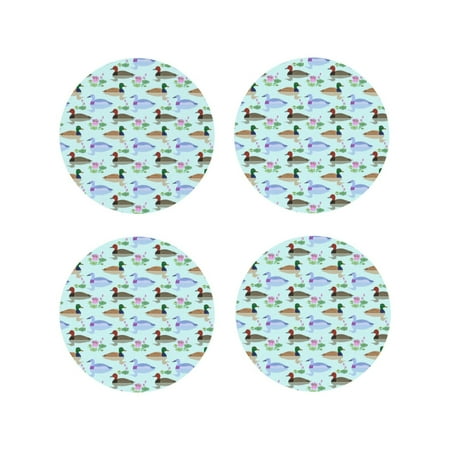 

Tideii Mallard Duck Of Lotus Flowers for Leather Coasters 4 Pieces Anti-fouling and Anti-scalding Decorative Coasters Suitable for Restaurants Kitchens Coffee Shops-Round Shape