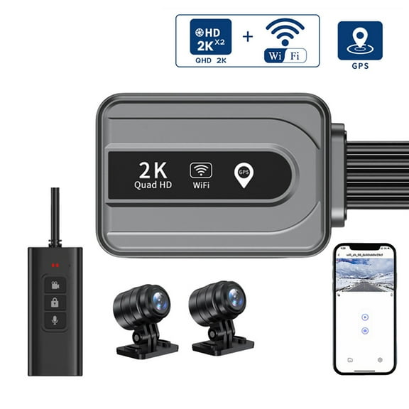 Motorcycle Dash Cam with Dual Cameras – Bigcan 2K Waterproof DVR with WiFi and GPS, Loop Recording, 155° Wide-Angle Front and Rear Lens, Remote Lock, USB Powered, No-Screen Compact Design