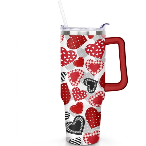 Valentines Day Tumbler, Pink Valentine''s Day Anniversary Heart Candy Tumbler with Handle and Straw, 40 oz Stainless Steel Cup Insulated Water Bottle Valentines Day Gifts for Women