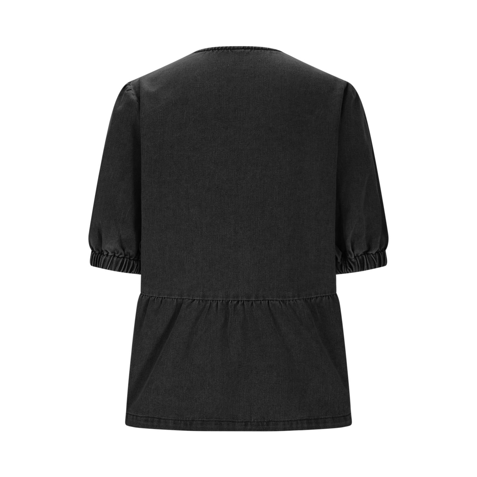 Womens Tops Under $10, Womens Denim Tie Front Tops Babydoll Peplum Puff Sleeve Jean Shirts Crew Neck Summer Casual Bow Blouses