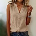 thumbnail image 2 of vigerkar Womens Sleeveless Button Down Shirts Cotton Linen Tank Tops V Neck Dressy Casual Loose Blouses Business Work Tops (Khaki, S), 2 of 8