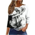 thumbnail image 2 of Ounisa Womens 3/4 Sleeve Tops 2025 Summer Floral Print Round Neck Shirts Loose Fit Three Quarter Sleeve Tshirts, 2 of 6
