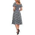 thumbnail image 3 of INSPIRE CHIC Women's Boho Floral Print Long Dresses Square Neck Puff Short Sleeve a Line Casual Maxi Dress L Black, 3 of 6