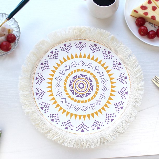 Posavasos tejidos, tapetes para comidas, tapetes aislantes de algodón y lino para la mesa del comedor, accesorios de tiro, tapetes decorativos de cáñamo para el hogar