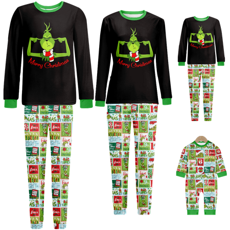 

Family Matching Christmas Pajamas Set Merry Christmas Monster Mosaic Pattern Printed Baby-Kids-Adult-Pet Size 2-Piece Top and Pants Bodysuits Xmas PJS Sleepwear