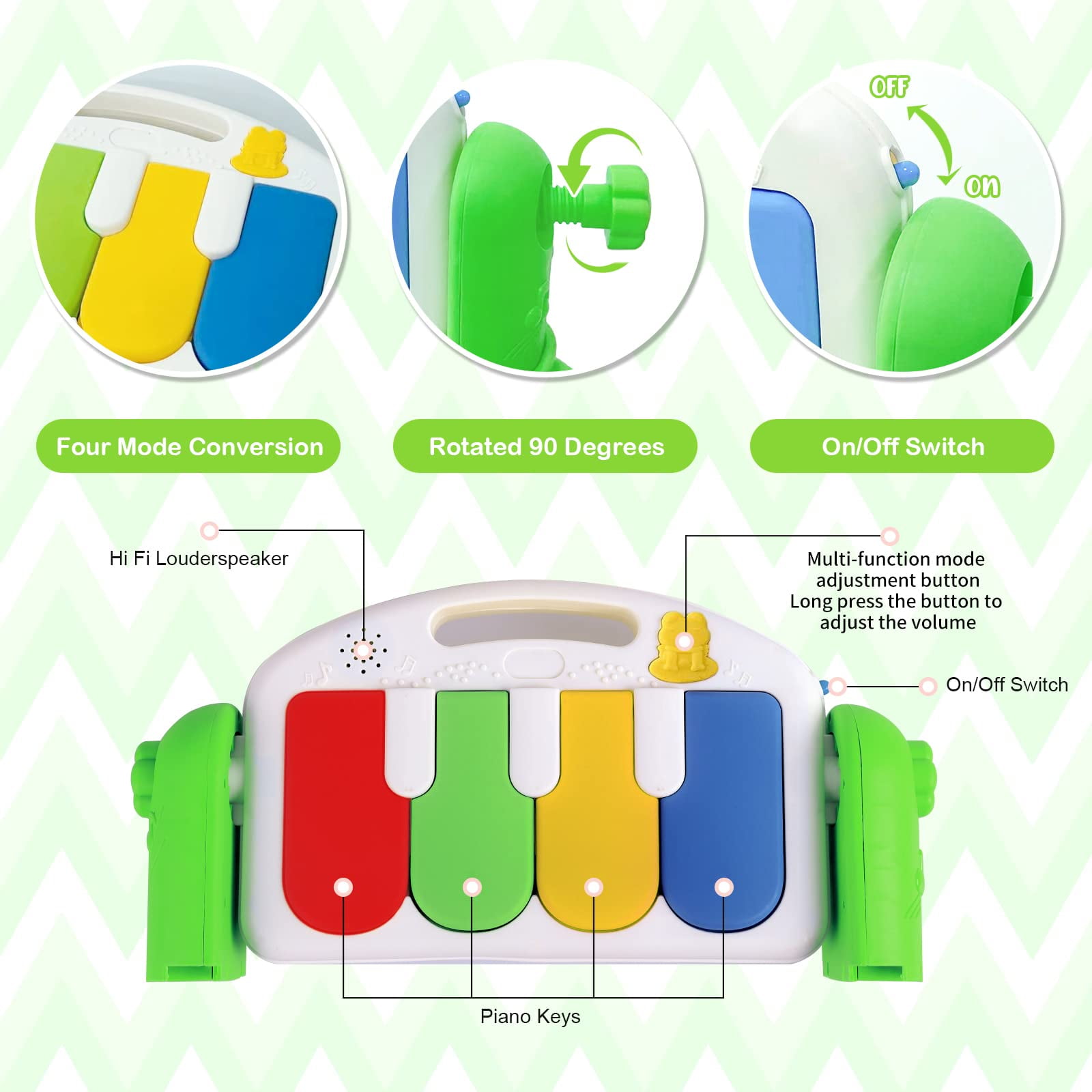 HAOUUCYIN Baby Play Mat, 3 in 1 Baby Activity Play Mat Infant Play Gym Kids Musical Play Crawling Mat, Green