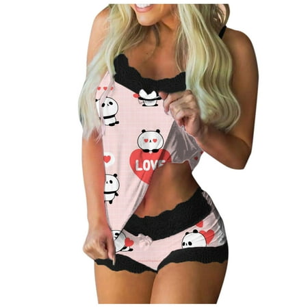 

Relanfenk Valentines Day Women Print Pajamas Sleeveless Lace Cami Shorts Lingerie Sleepwear Set Valentine s Day Gifts