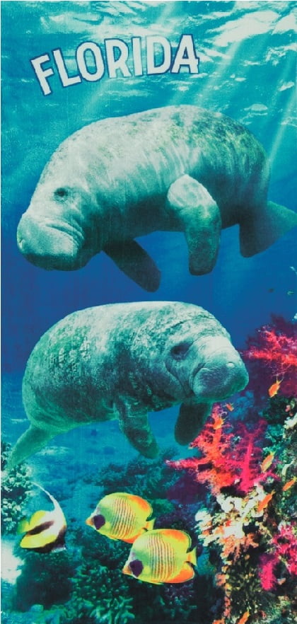Florida Manatees Beach Towel 30 x 60 inches Printed Velour 100% Cotton
