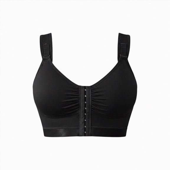 felwors Women's Post Surgery Compression Bras Front Closure Mastectomy Bra with Adjustable Straps Wirefree Black for Size L