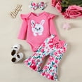 thumbnail image 2 of RMGVDSD Baby Girl Clothes Toddler Girls Long Sleeve Easter Romper Bodysuit Floral Print Flare Pants Headbands 3 Piece Outfits Cute Clothing 3-6 Months, 2 of 6