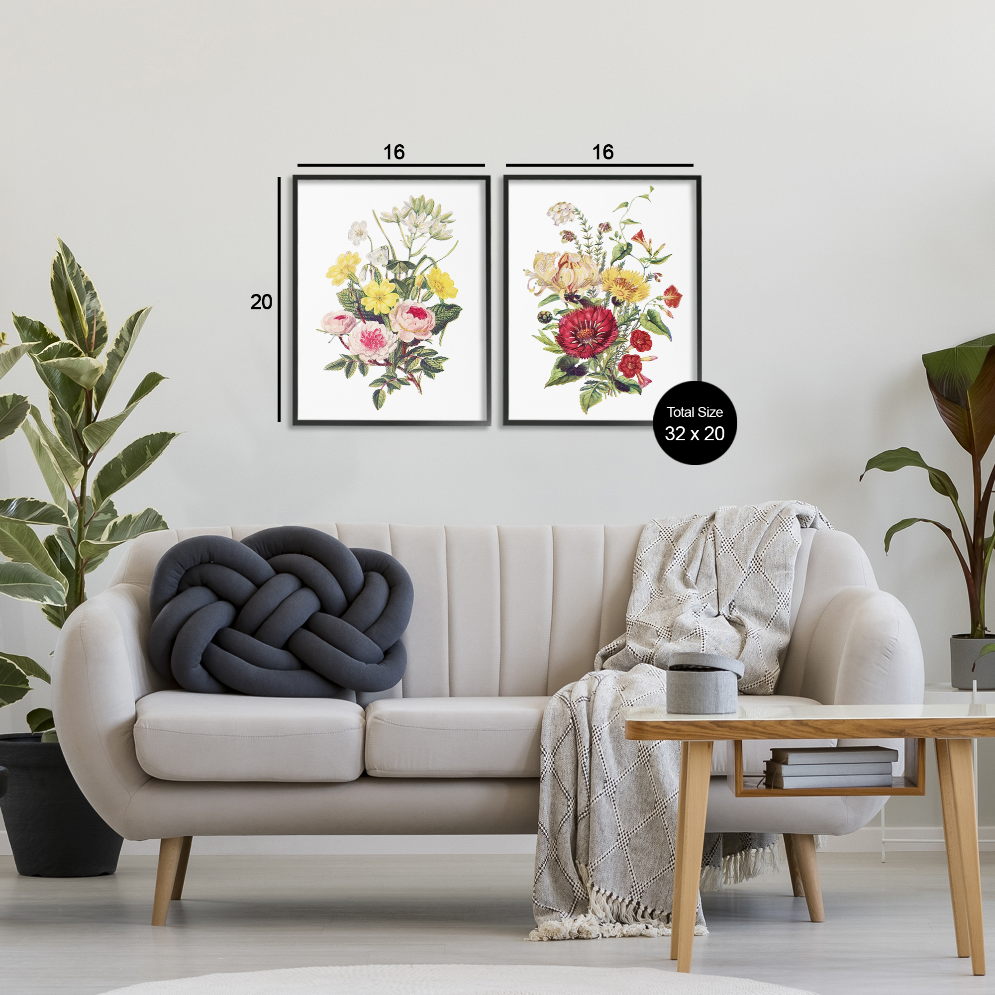 Mixed Flower Bushels 2 Piece Black Framed Giclee Art Set, design by Lettered and Lined