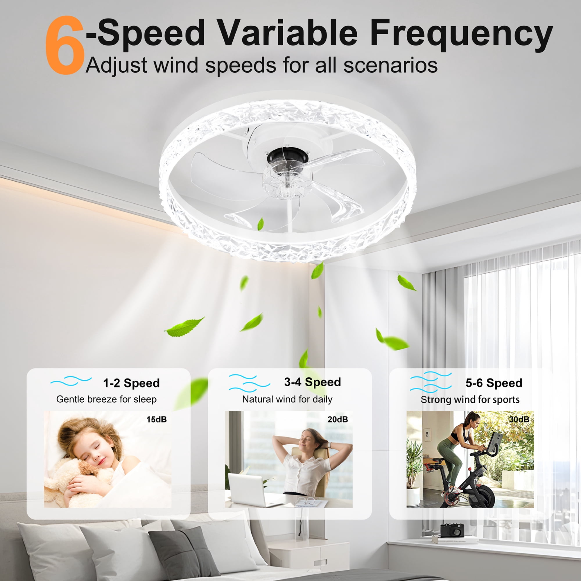 Leumius 19.7" Ceiling Fans with Lights Remote and APP Control, Dimmable 3-Color and 6-Speed quiet DC Motor, Ceiling Fan for Living Room Bedroom White