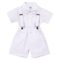 thumbnail image 3 of IBTOM CASTLE Baptism Outfits for Boys Infant Baby Gentleman Formal Suit Bowtie + Romper + Suspender + Pants 4PCS Birthday Wedding Tuxedo Outfit Cake Smash Christening Clothes, 3 of 7