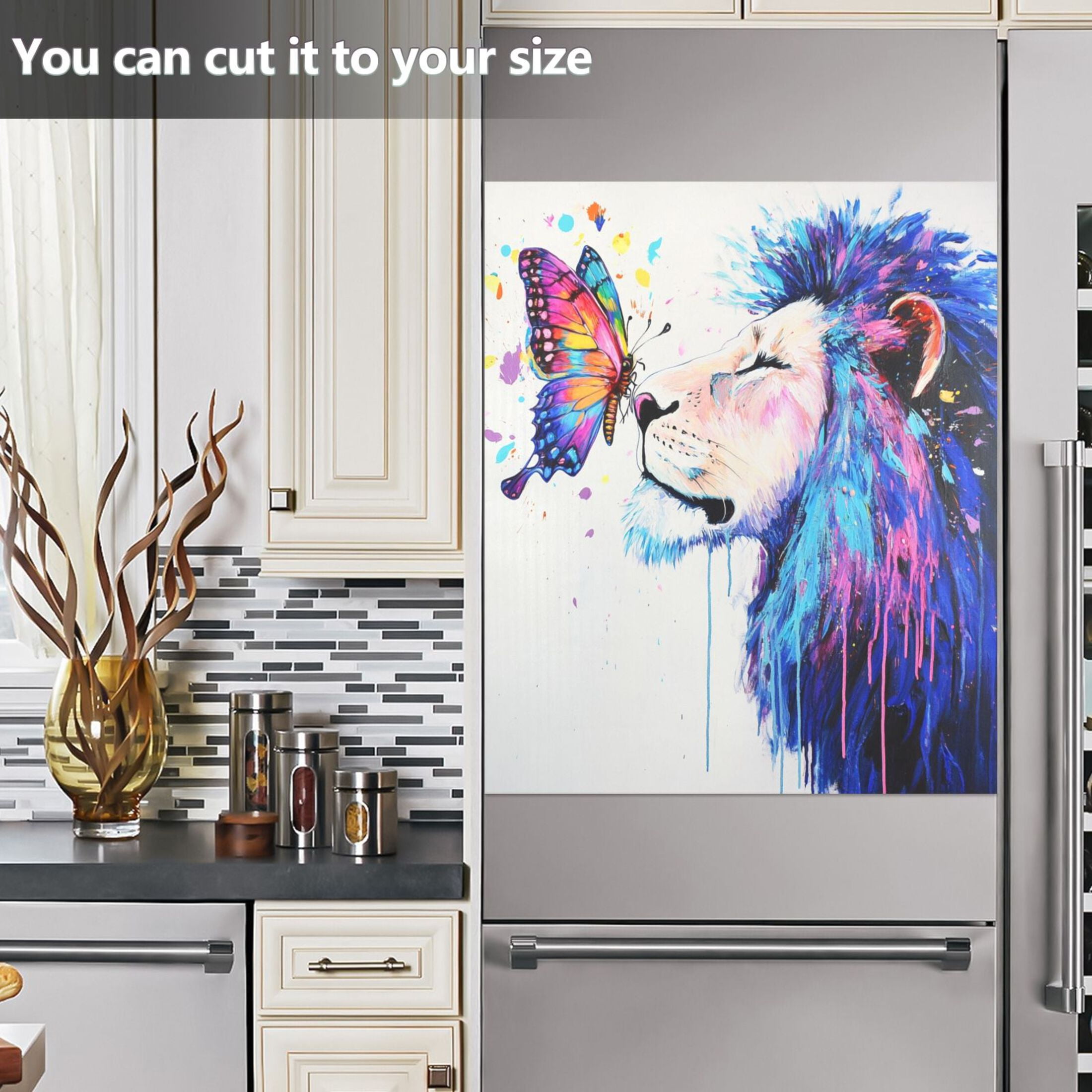 Dishwasher Magnetic Sticker 23x26 Inch Refrigerator Magnetic Sticker Washing Machine Magnetic Sticker Kitchen Panel Magnetic Sticker Home Decor Lion and Colorful Butterflies