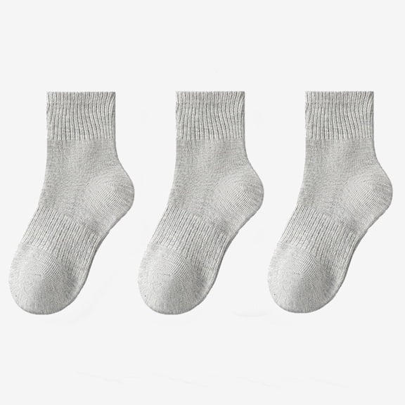 Spazoro Kids Girls Socks, Solid Color Cotton Warm 3 Pairs Students Socks for Girls Gray Size 12 T