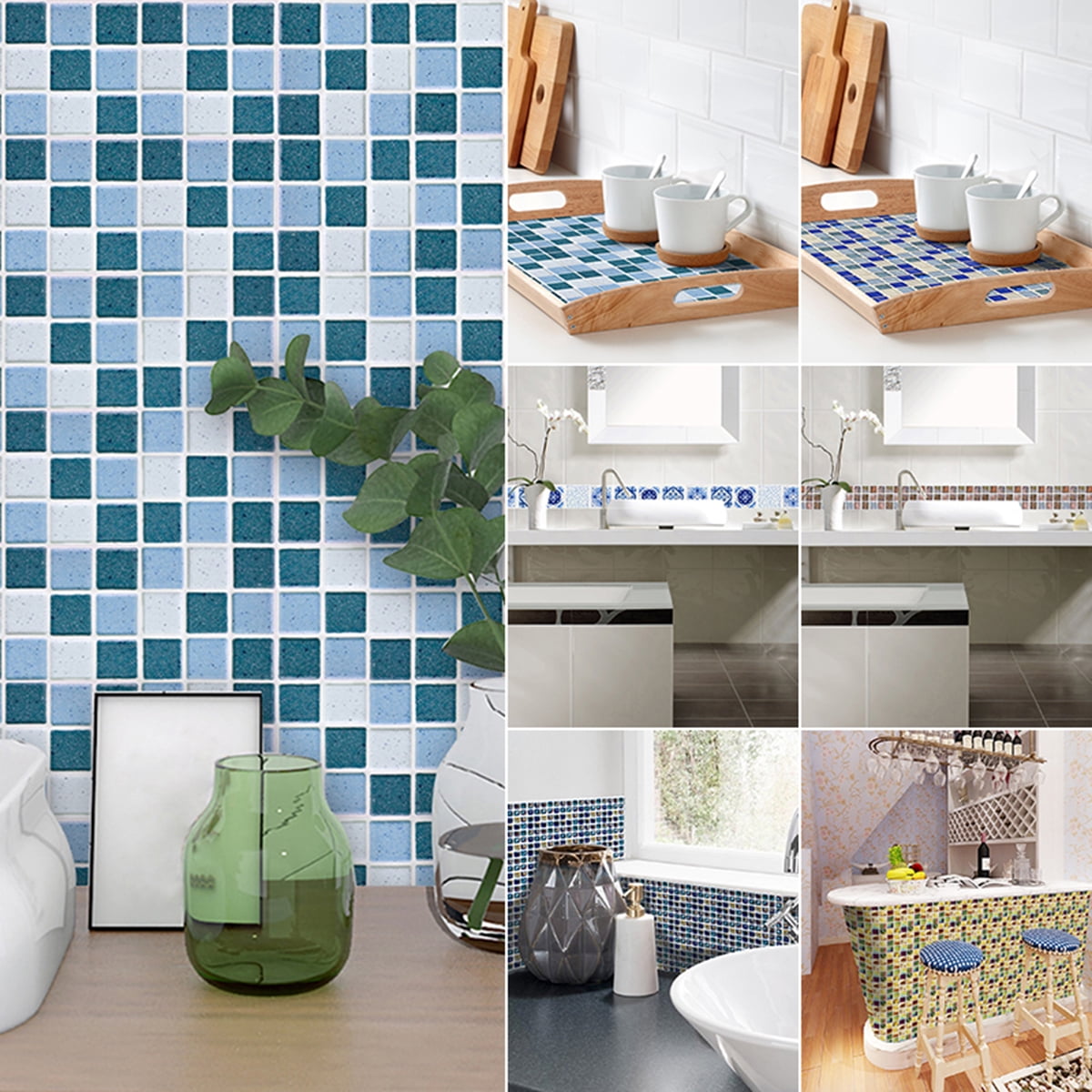 18pcs/SET Kitchen Tile Stickers Bathroom Mosaic Sticker Self-adhesive Wall Decor 